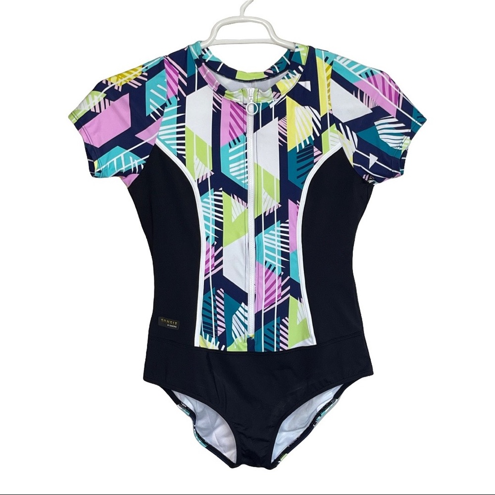 Sonsie by Gracing One Piece High Neck Zip Front Swimsuit
